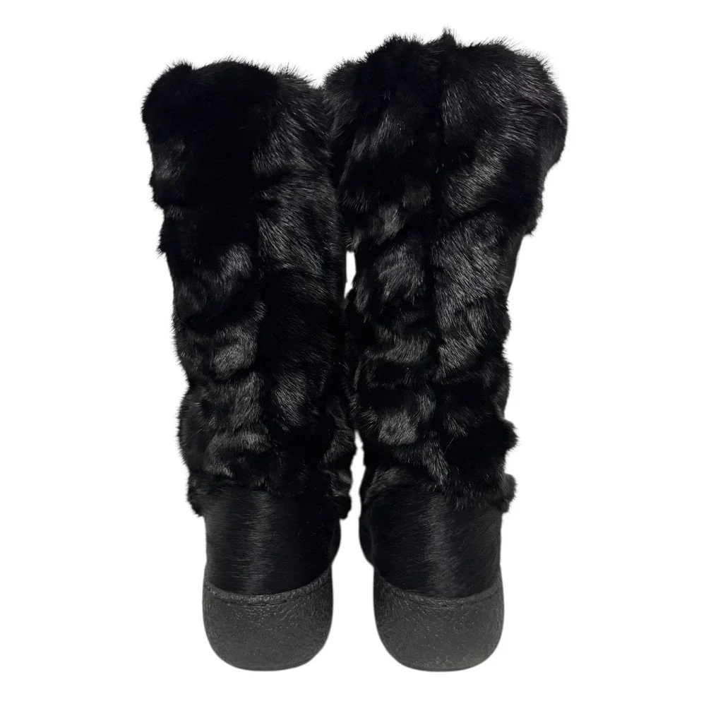 Oscar Apres Ski Fur Lined Winter Holiday Chic Tall Snow Cozy Boots Black 36 or 6
